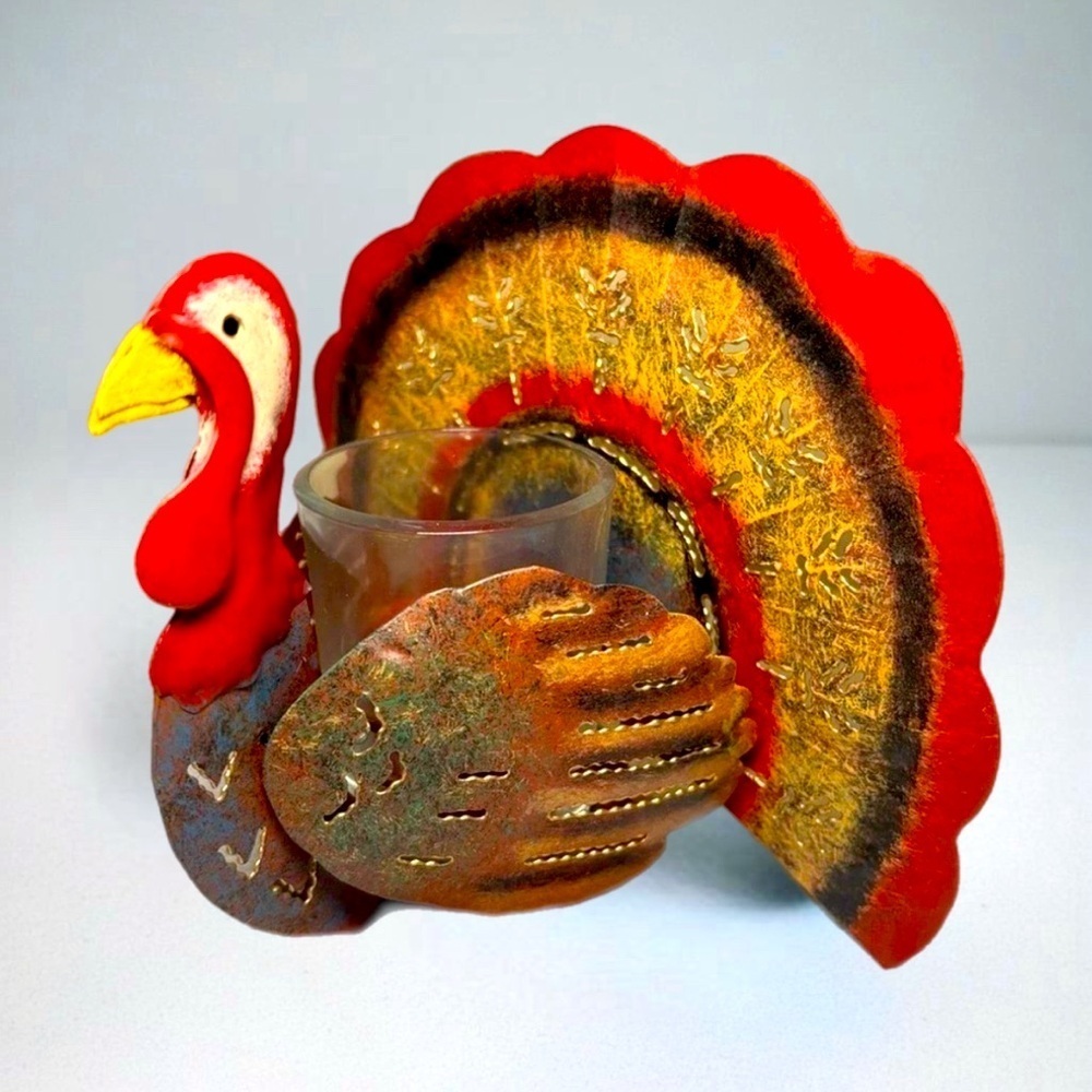 Painted metal turkey Thanksgiving candle holder - Picture 2 of 5